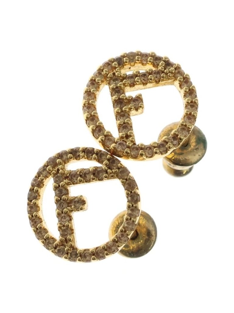 Fendi Logo Rhinestone Earrings Gold